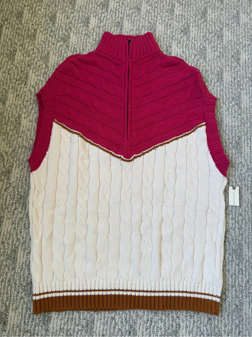 NWT Anthropologie Maeve Varsity Stripe Pink Ivory Brown Poncho Sweater Vest S/M - Picture 2 of 16